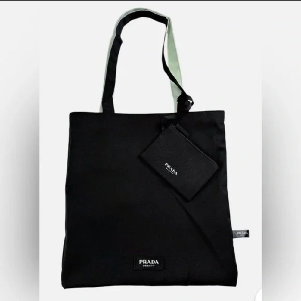Prada Black and Green Cream Reversible Tote Bag with Pouch - Picture 6 of 7